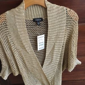 New bebe Metallic Gold Open Stitch Deep V Neck